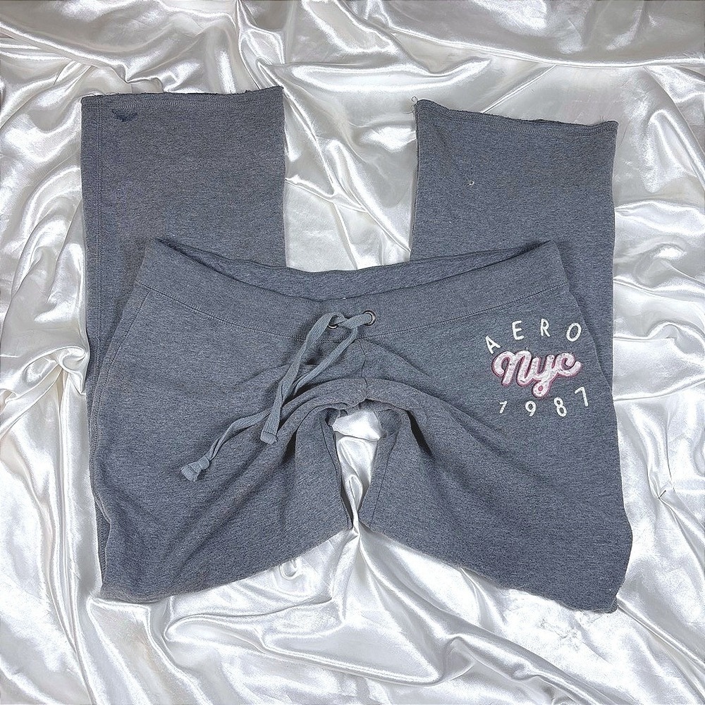 y2k Sweatpants Gray Good Aeropostale NYC 1981 Logo Drawstring XL